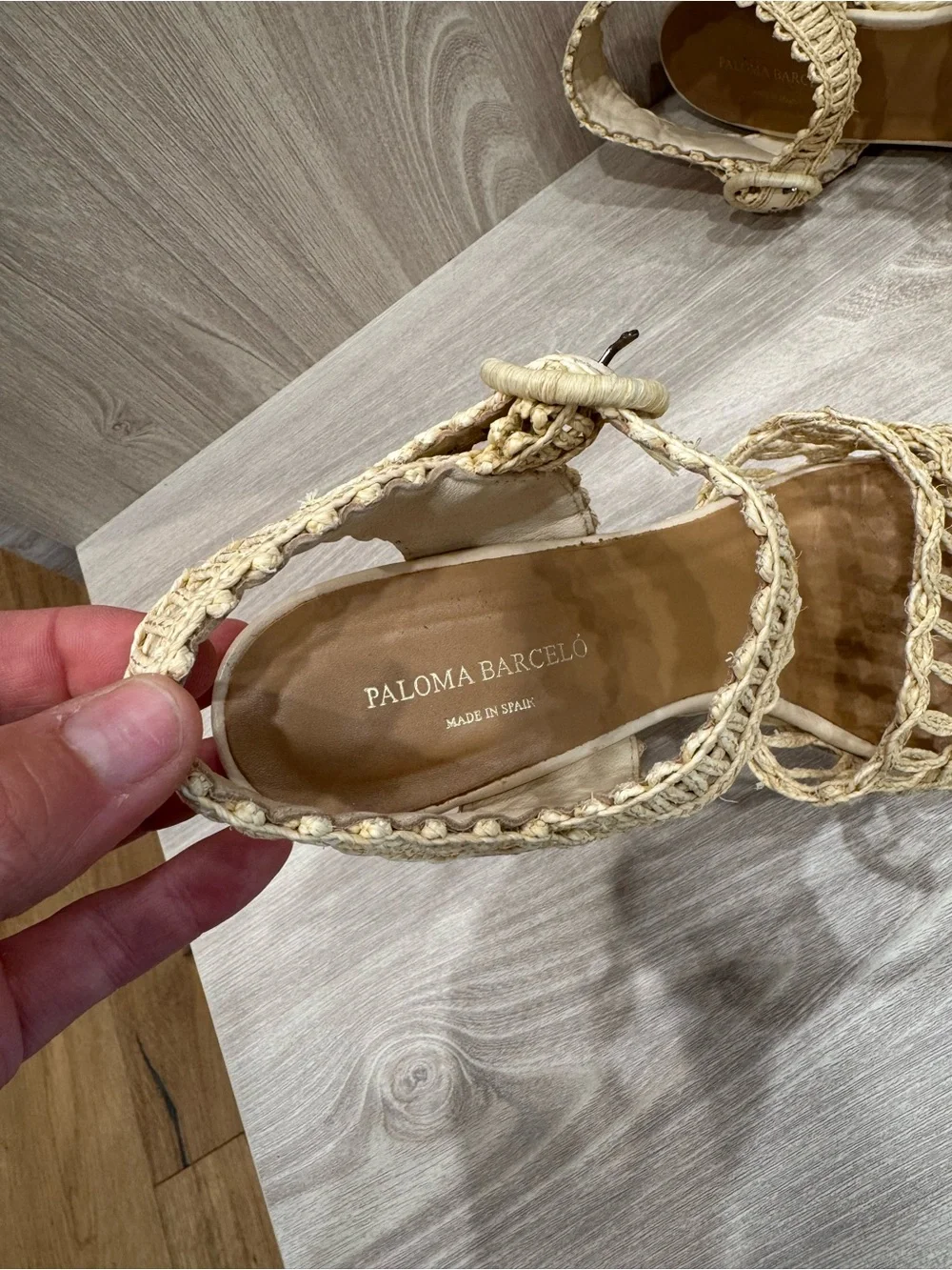 Paloma Barcelo Beige Woven Espadrille Wedge Sandals